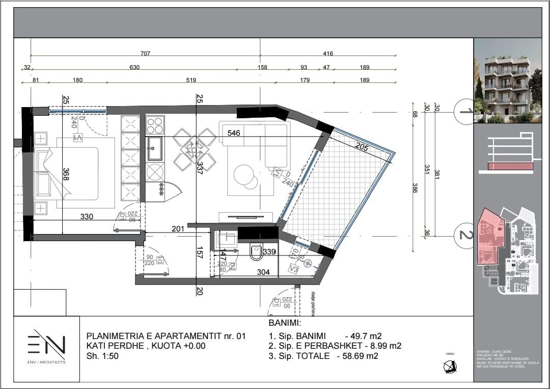 Appartamento 1+1 con Vista Mare a Ksamil – 59m² | €102,000