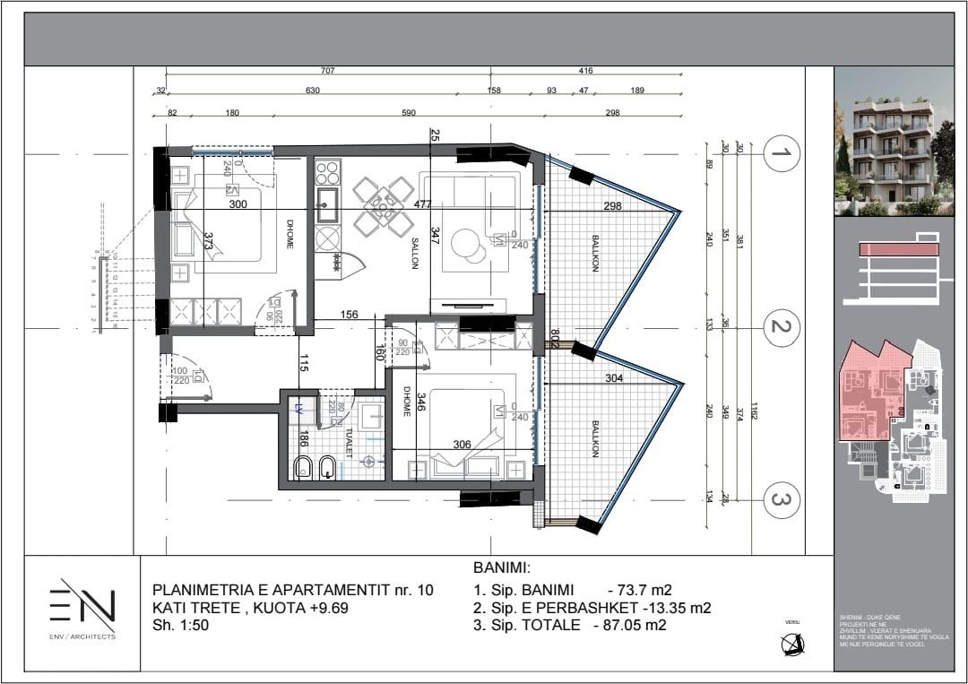 Ampio appartamento 2+1 con vista mare a Ksamil – 87,5m² | Quarto piano, balcone & piscina