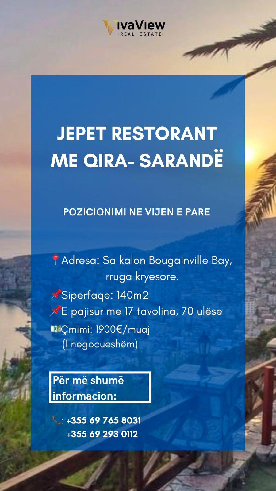 Seaside Restaurant for Rent in Sarandë – 140m² with Stunning Views 🌊🍽️